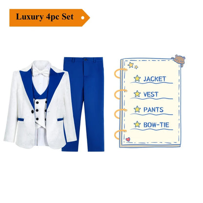 Royal Blue Paisley Suit Set or Children 3-14 Years Communion Suit Boys Wedding Suits 4-Piece Jacket Vest Pants Bowtie