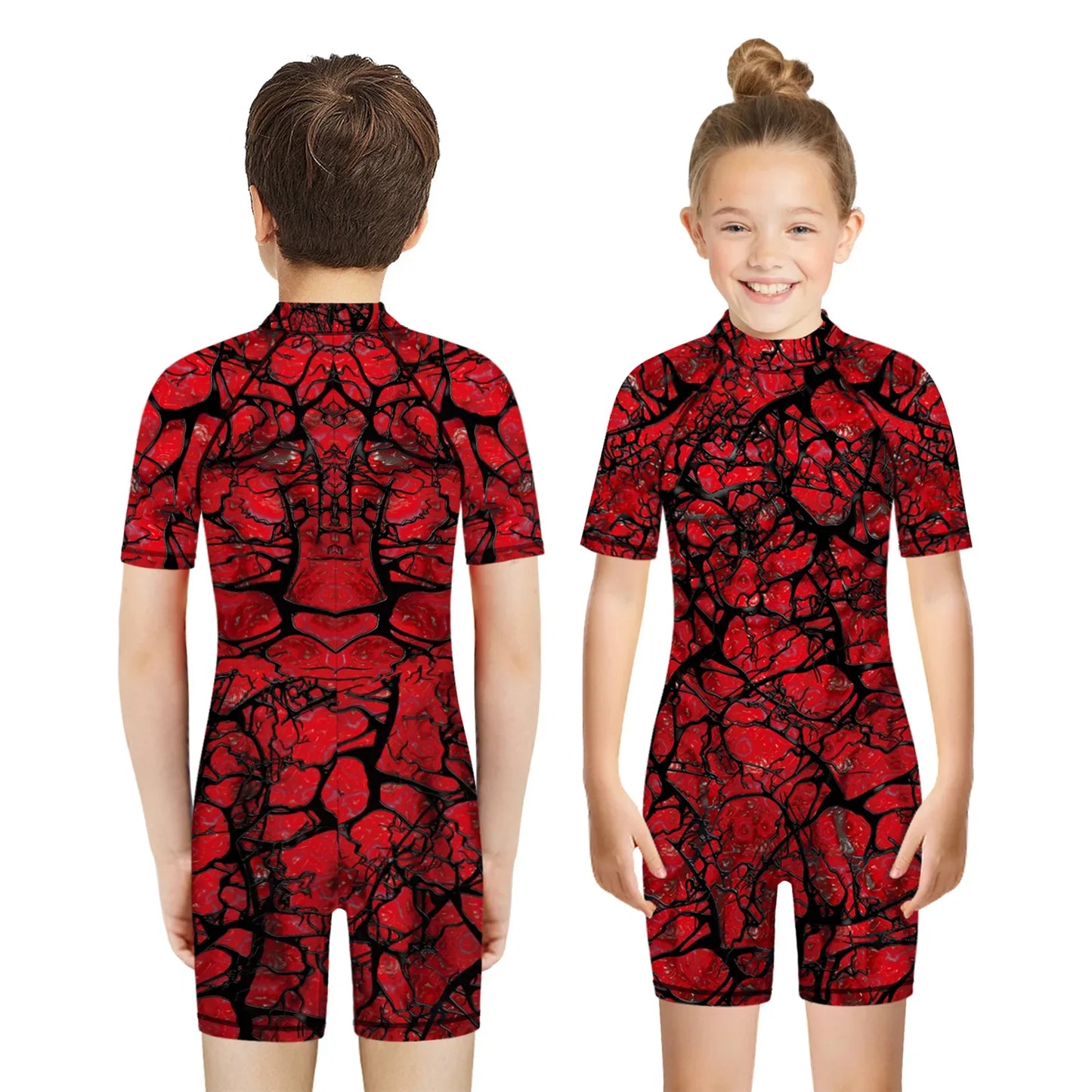 Children One Pieces Swimsuit Superhero 3D Print Playsuit Child Short Sleeve Swimwear Beach Bathing Suit Swim Wear For Boys Girls