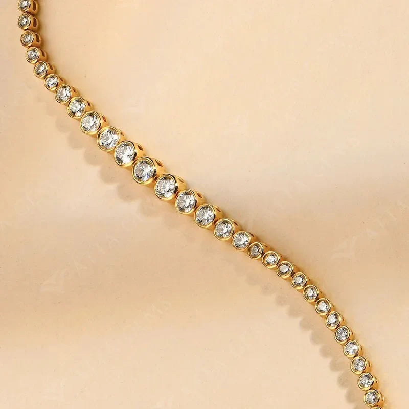 ATTAGEMS Luxurly Tennis Moissanite Bracelet Original 925 Sterling Silver Plated Yellow Gold Bracelets for Women Man Fine Jewelry
