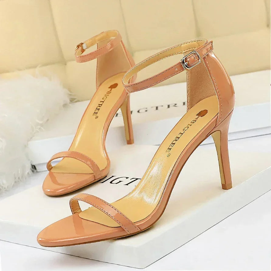 Women Gladiator Stiletto Classic Ankle Strap Holiday Beach Sandals Lady Fashion Suede 8cm 11cm High Heels Sexy Red Brown Sandles