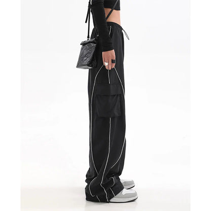 2023 Drawstring Baggy Y2K Cargo Pants Women Low Waist Mopping Sweatpant Trousers Vintage Street Pockets Wide Leg Joggers Pant