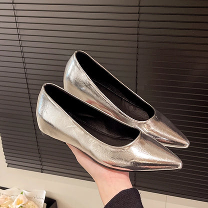 Fashionable low-heeled women's single shoes. Spring/Summer new style. Pointed toe office and commuting comfortable leather shoes