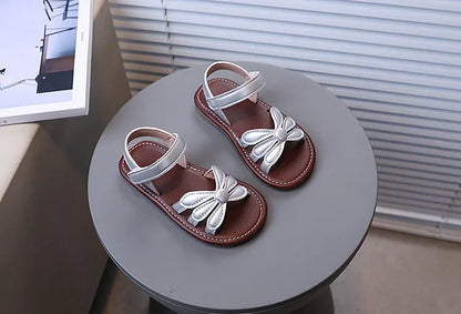 Girls Sandals Hook&loop Kids Beach Shoes Soild Color Versatile 2025 Summer Girls Princess Shoes Retro Sweet Flowers Korean Style