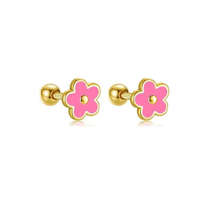 925 Sterling Silver Romantic White Enamel Flower Screw Bead Stud Earrings for Women Fashion Simple Piercing Jewelry Gift