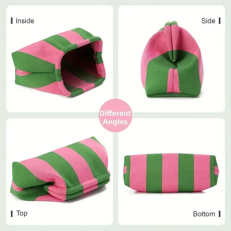 Knitted Striped Handbag Summer Beach Clutch Bags for Women Crochet Handbags Purses Knitting Dumpling Ruched Cosmetics Storage