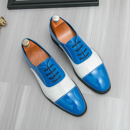 Sapato Social Masculino De Couro Azul De Alta Qualidade Bico Fino Elegante Sapatos De Casamento Masculino Baixo Decotado Para Festa Sapatos Formais Masculinos