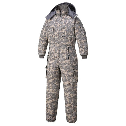 Men Winter Waterproof Thick Cotton Jumpsuit Clothing Outdoor Convenient Sports Camo Jacket Warm Cold Proof Hooded Work Clothes