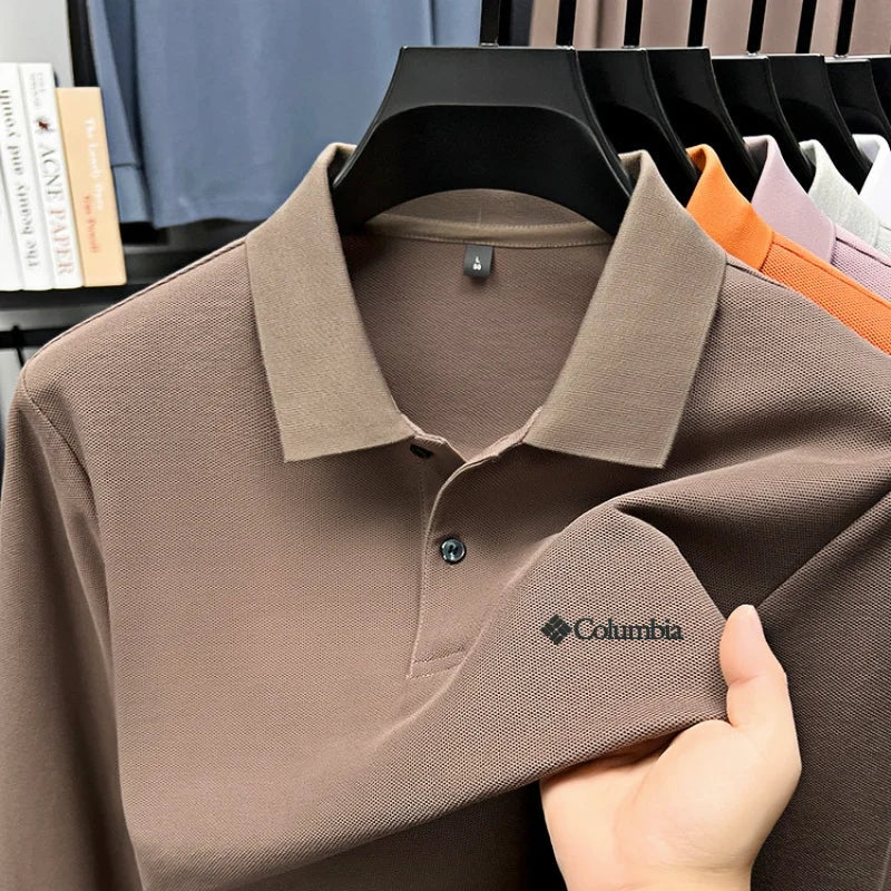 High end brand Polo shirt long sleeved fashionable printed men's top spring 100% cotton skin friendly comfortable casual T-shirt