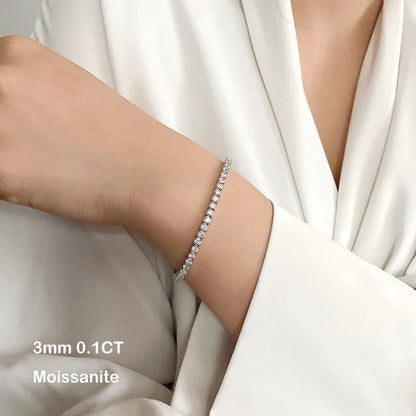 3mm 4mm 5mm Moissanite Tennis Bracelet for Women Men 925 Silver Plated 18k Gold Pass Diamond Tester Link Bracelets Bangle