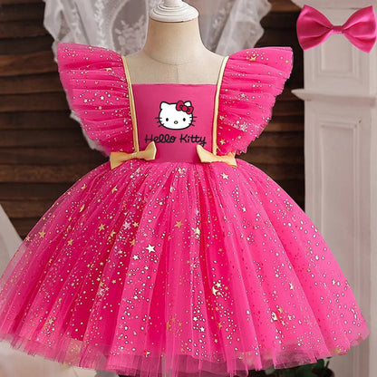 Princess Dress for Girls Sequined Star Ruffle Bow Tutu Gown Baby Formal Gala Prom Gown Kids Evening Party Costume