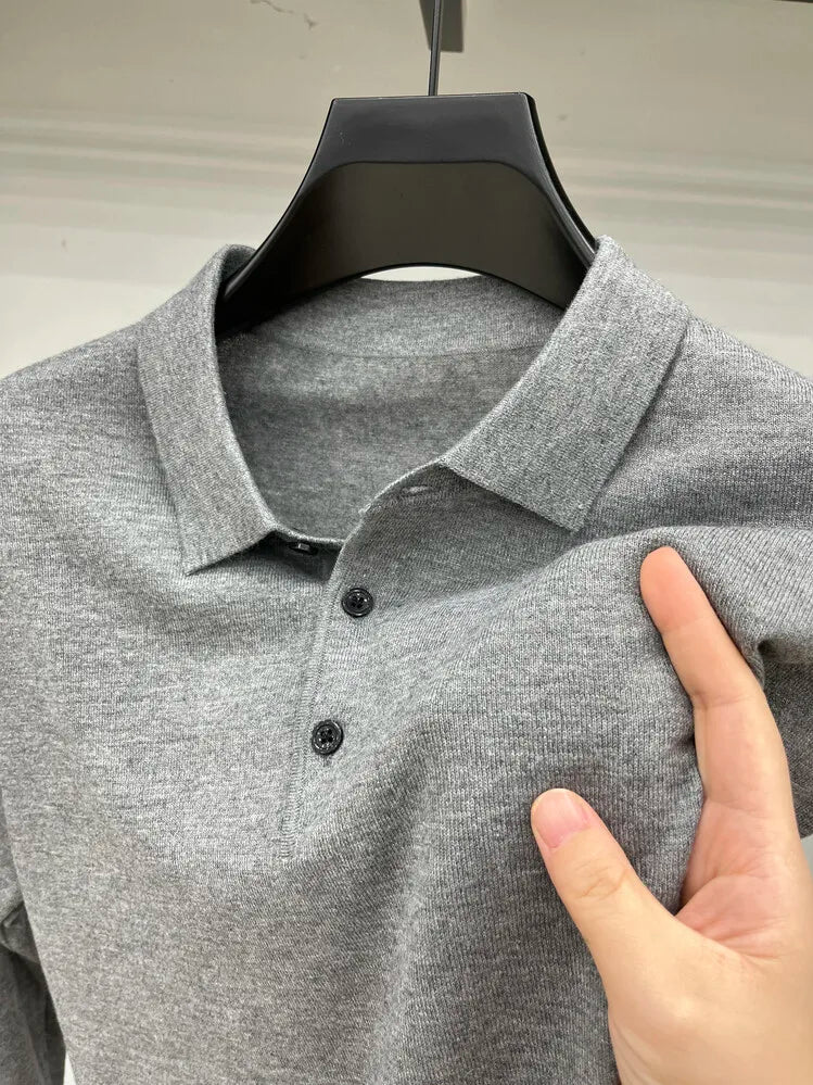 Men's Long Sleeve Fashion Casual Polo, Shirt Collar Pullover Sweater. Business Sweater T-shirt Golf Spring & Autumn Wool