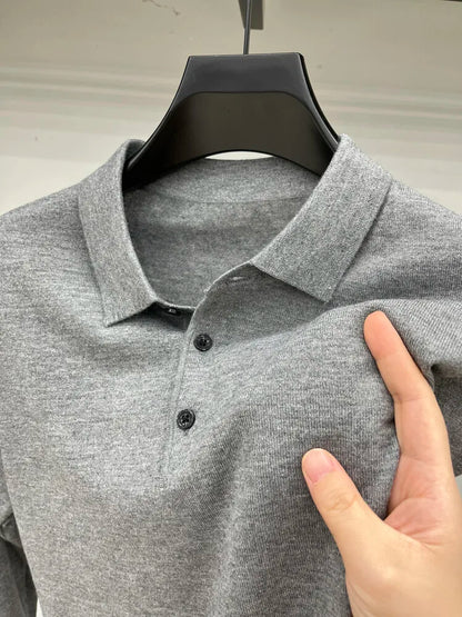Men's Long Sleeve Fashion Casual Polo, Shirt Collar Pullover Sweater. Business Sweater T-shirt Golf Spring & Autumn Wool