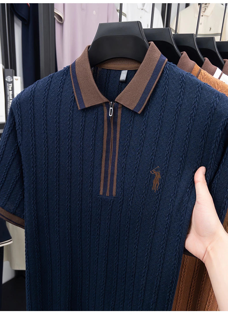 Luxury brand short sleeve T-shirt men's lapel top summer fashion jacquard design golf pony embroidery casual knitted polo shirt