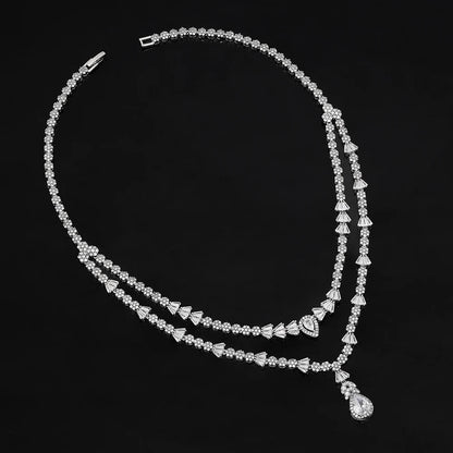 Double Layers Necklace Earring 4 Pieces Sets Luxury Cubic Zirconia Dubai Nigeria Wedding Bridal Jewelry Sets