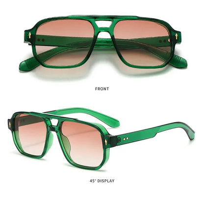 Vintage Double Bridges Men Square Sunglasses Fashion Clear Ocean Lens Eyewear Women Trending Rivets Sun Glasses UV400