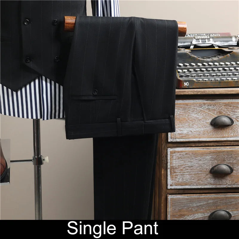 Man Outfit Turn Down Collar Long Sleeve Blazer Men Turn Down Collar Vest Straight-leg Pant Male Striped Slim 3-piece Suit Set
