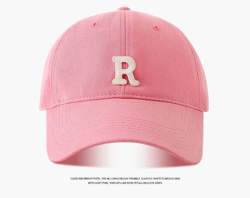 Large Head Circumference Baseball Cap Men's and Women's Dome Hat Soft Top Cap 60/65cm Sun Protection  Letter R Hat Adult Caps