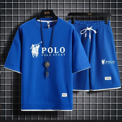 A two-piece set of men's short-sleeved T-shirt and sports shorts for summer fashion, breathability, fitness and casual jogging