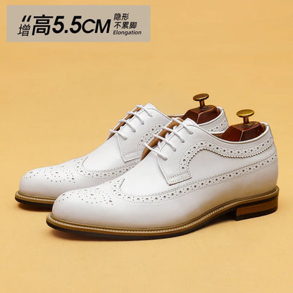 Luxury Men's Dress Shoes Genuine Leather Brogue Wingtip Toe Oxford White Lace-Up Business Wedding Formal Men Shoes