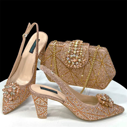 Coffee Women Shoes And Bag Set Luxury African Ladies Pumps Match With Handbag Clutch High Heels Sandals