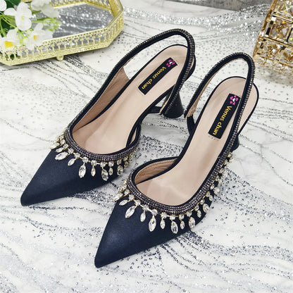 Pointed-Toe High Women Heels Shoes and Bags for Women Rhinestone Evening Party Elegant Luxury Handbag