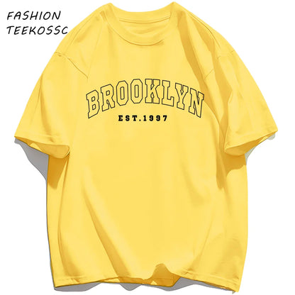 Brooklyn Est 1997 City Usa Printing Men T-Shirt Summer Casual T Shirts All-Match Crewneck Tops Oversized Soft Streetwear