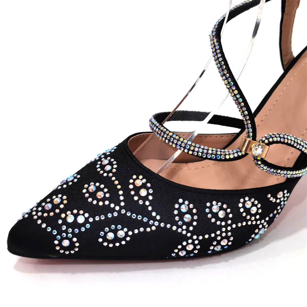 2025 Summer New Design Specials Italian Women Shoes and Bag Set Wine Color Comfortable High Heels With Rhinestone