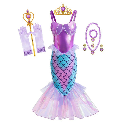 New Ariel Princess Little Mermaid Dress Girl Charm Cosplay Costume Kids Birthday Party Halloween Disguise Clothes