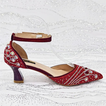 Elegant Italian Rhinestone Pointed-Toe High Heel Shoes with Matching Handbag Set - Stylish & Comfortable Women's Footwear