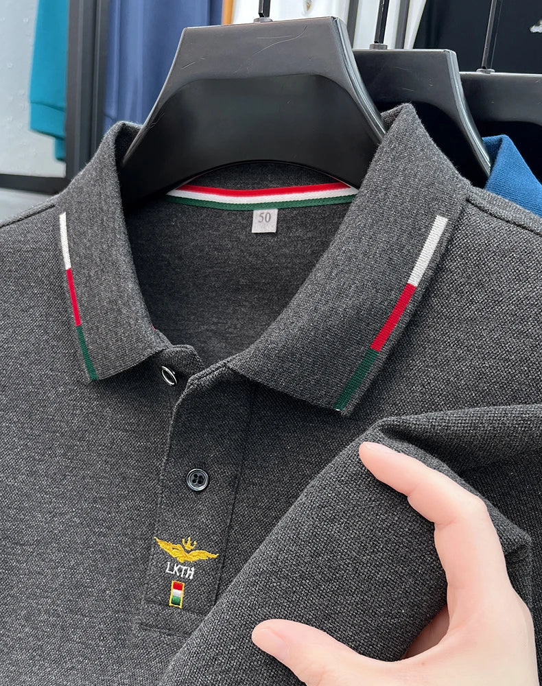 100% pure cotton long sleeved men's polo shirt autumn luxury brand custom embroidery design fashionable golf top casual T-shirt