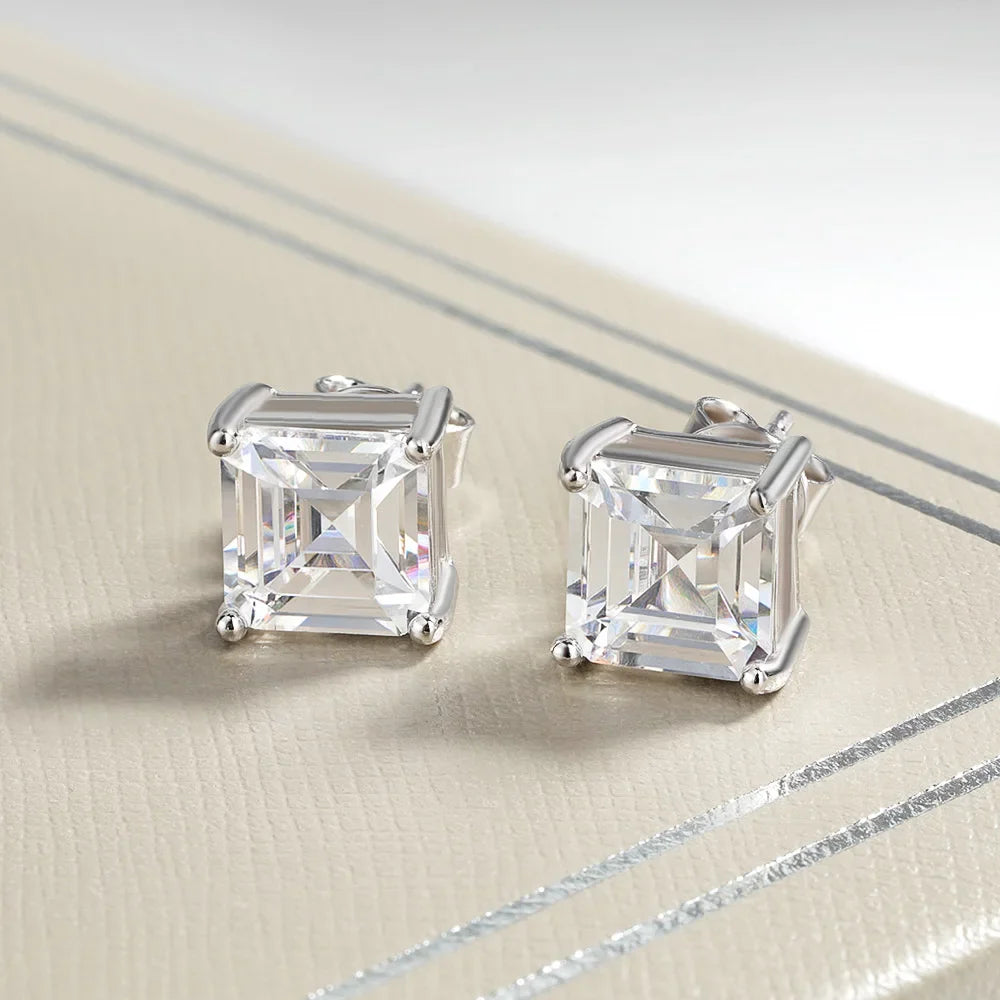 7*7mm emerald Stud Earrings for Women S925 Sterling Silver Lab Paraiba Tourmaline Gemstone Wedding Earrings Fine jewelry