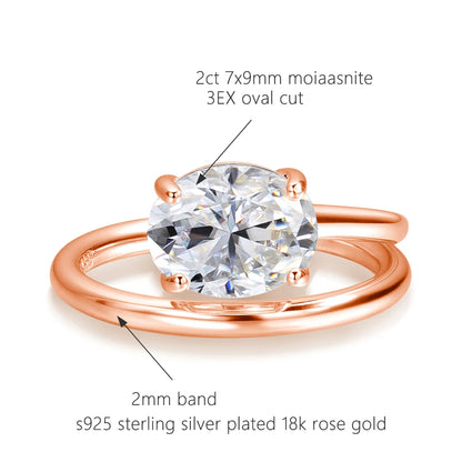2ct Oval Cut Moissanite Rings for Women GRA Certified S925 Sterling Sliver Plated 18k White Gold Stackable Dainty Ring