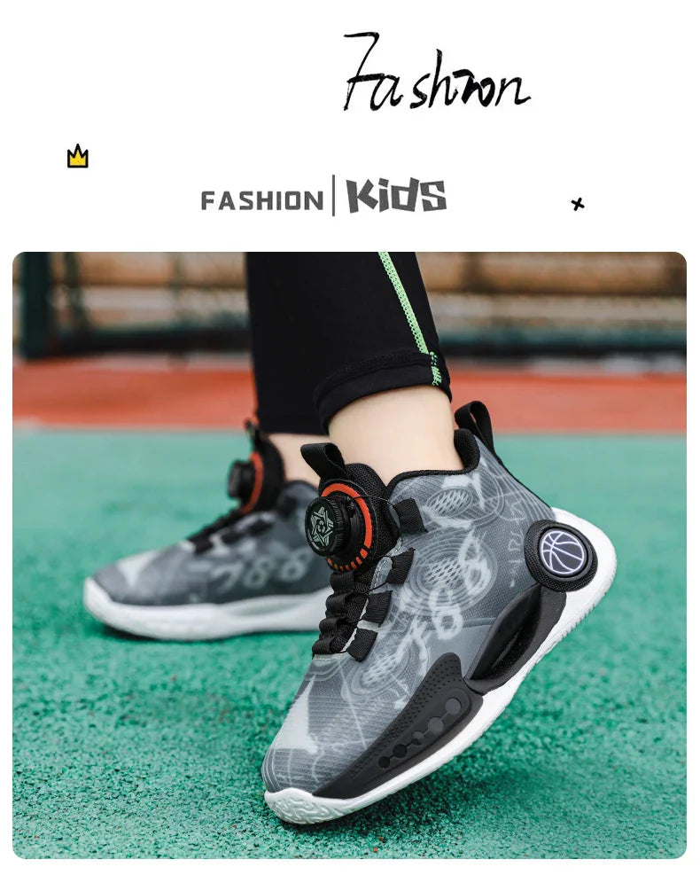Kids Basketball Shoes Non-slip Breathable Basketball Training Sneakers Boys Girls Athletic Shoes Luminous Children Running Shoes