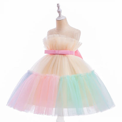 Summer Ruffles Bridesmaids Party Girls Dress Elegant Bow Wedding Birthday Princess Dresses Girl Tulle Pageant Evening Costumes