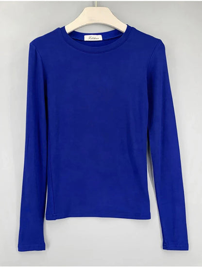 T Shirt Korean Style Slim T-shirts 2026 Sexy Tshirts Cotton Long Sleeve Summer Tops Tee Shirt Femme Khaki Blue White Black