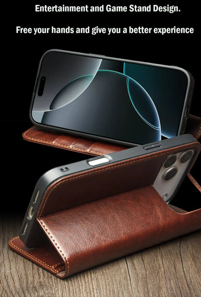 Case for iPhone 17 Pro Max Luxury Ultra Slim Handmade Genuine Leather Wallet Card Slot Flip Cover for iPhone 17 Pro/Air
