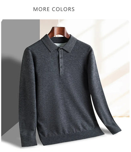 Fashion luxury knitted long sleeve polo shirt men's autumn new trend simple solid color soft skin friendly comfort lapel sweater