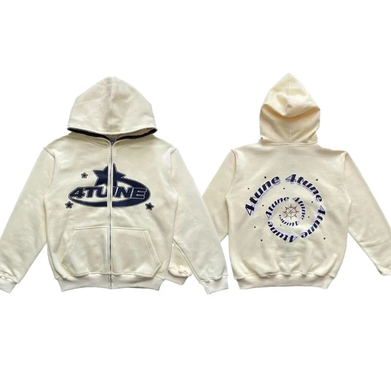 Moletom Masculino com Zíper e Estampa de Estrelas, Manga Comprida, Jaqueta Solta, Casaco Retrô, Harajuku Casual Gótico com Capuz Y2K Streetwear