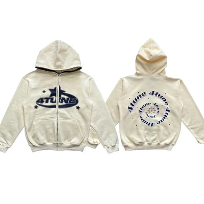 Moletom Masculino com Zíper e Estampa de Estrelas, Manga Comprida, Jaqueta Solta, Casaco Retrô, Harajuku Casual Gótico com Capuz Y2K Streetwear
