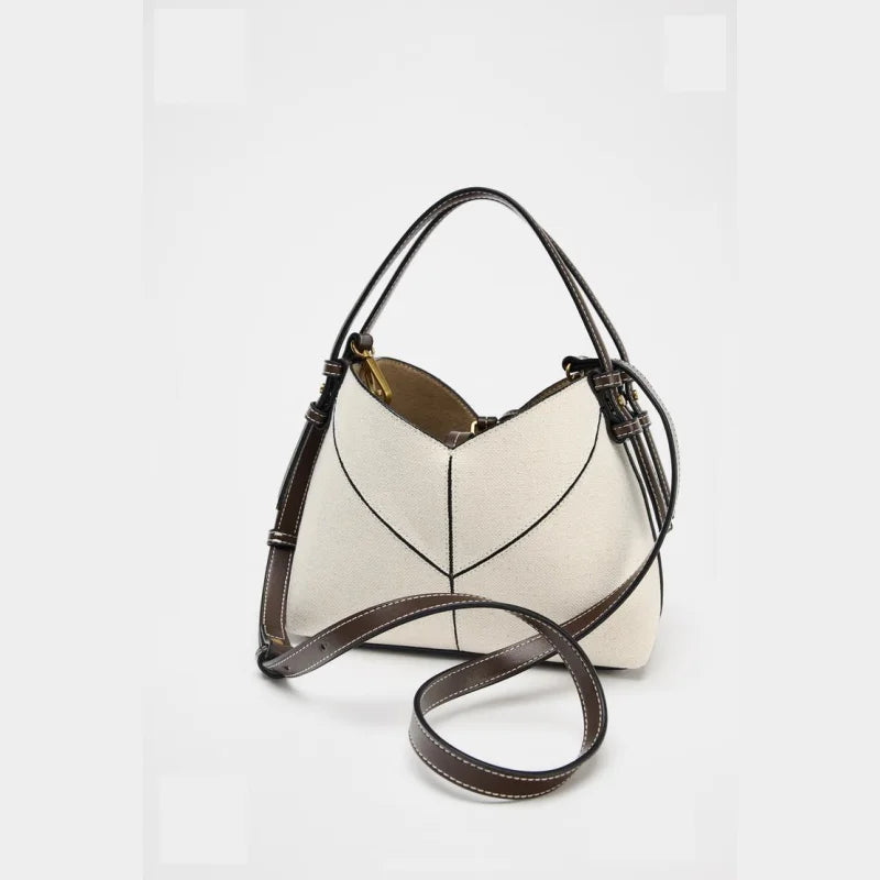 CONTRAST CANVAS MINI SHOPPER, Fashionable Bucket Bag, Designer Shoulder Handbags, Luxury Handle & Removable Crossbody Strap