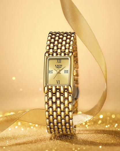2025 New Gold Women's Watch Luxury Quartz Watch Stainless Steel Bracelet Retro Fashion 30M Waterproof Watch for Women reloj