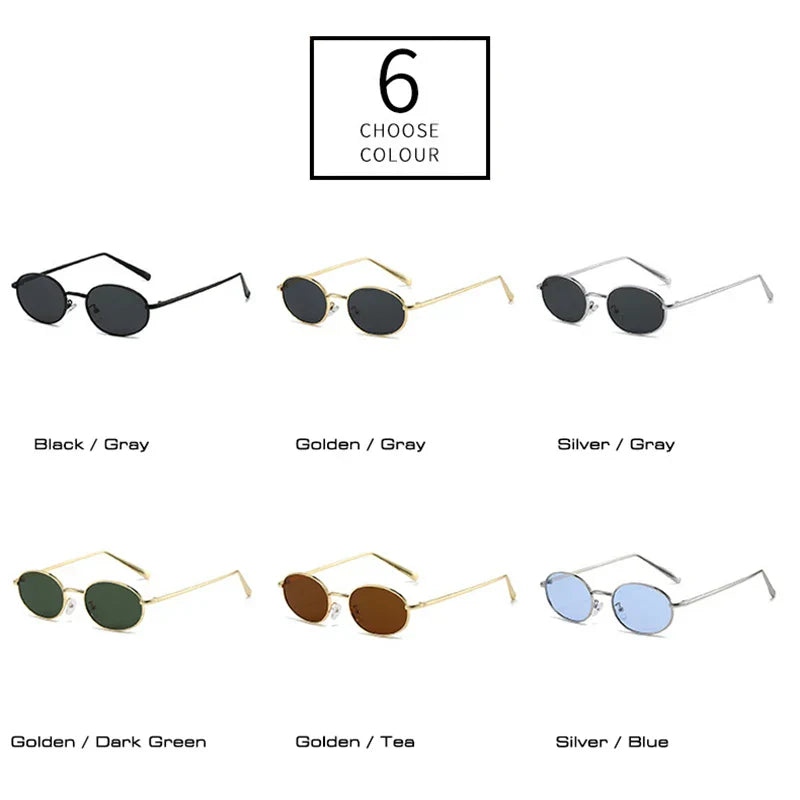 Retro Small Oval Metal Frame Women Sunglasses UV400 Men Punk Sun Glasses