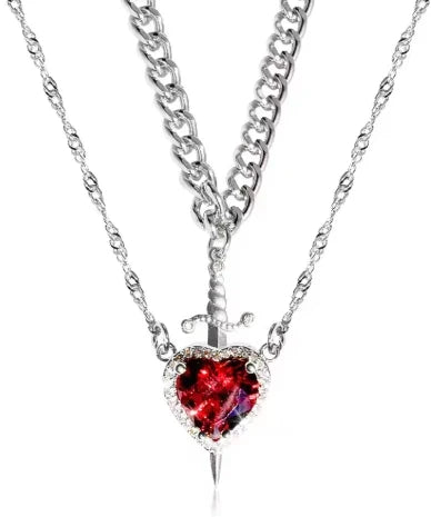 Heart and Sword Necklace - Couple Necklaces - 18k Gold Plated STAINLESS STEEL Zircon Crystal Ring Bracelet Necklace Jewelry Set