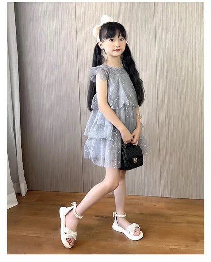 Children's Sandals Summer Girls Princess Causal Bowtie Roman Sandals Fashion Sweet Kid Party Non-slip Open-toe Sandals Hook Loop