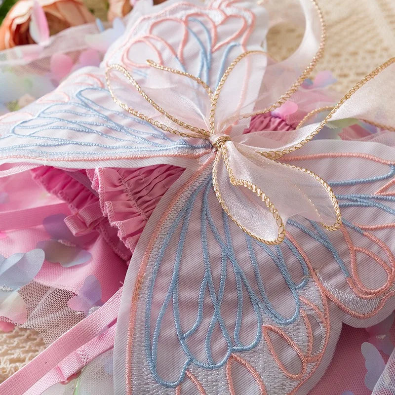 Girls Green Butterfly Dress Summer Children Colorful Mesh Dress Baby Sling Wings Princess Dress for Birthday 2-6T
