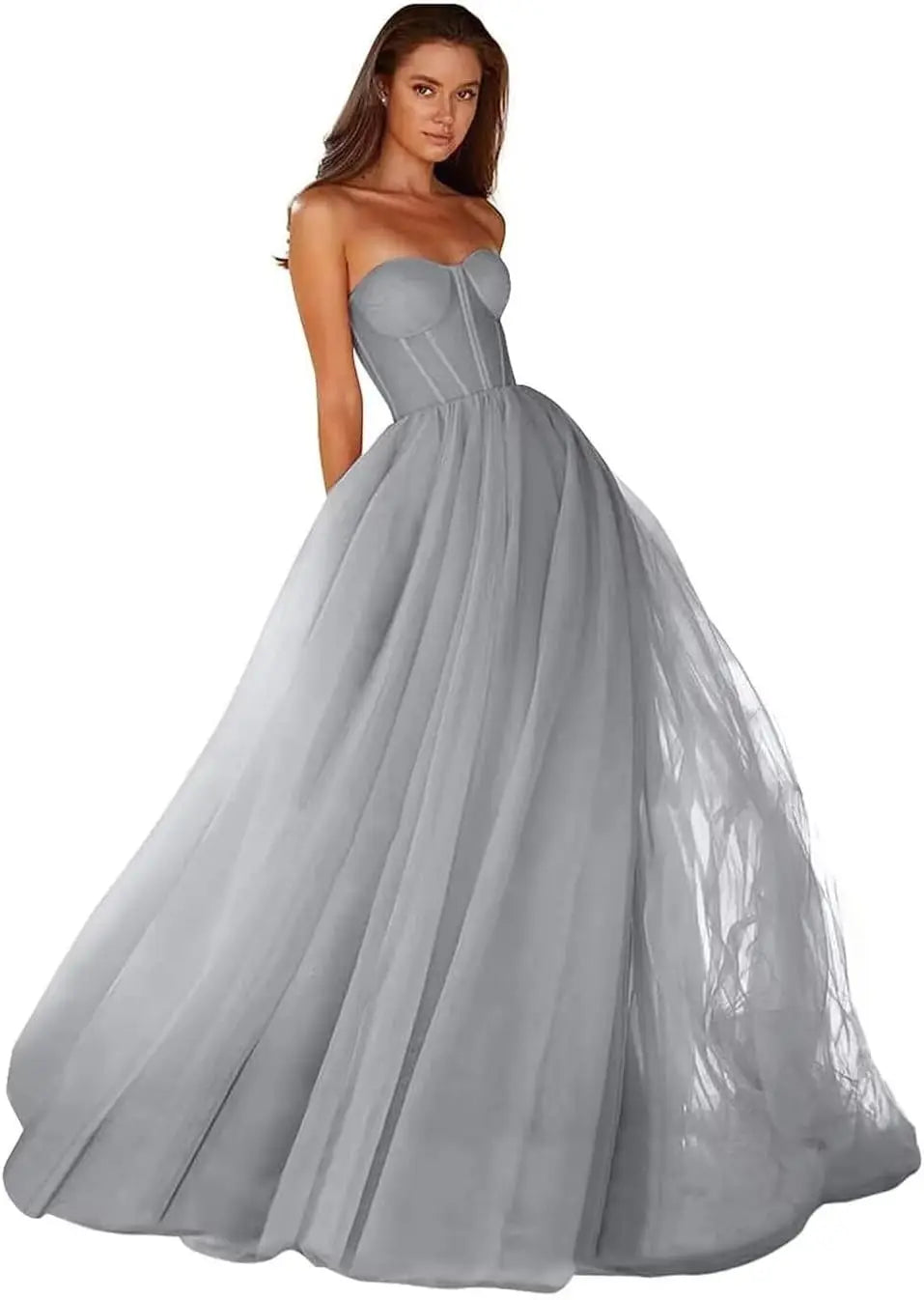 Vestidos de Baile Tomara que Caia Femininos 2026 Vestido de Festa Longo de Tule com Decote Coração para Eventos Formais Vestido de Festa de Luxo