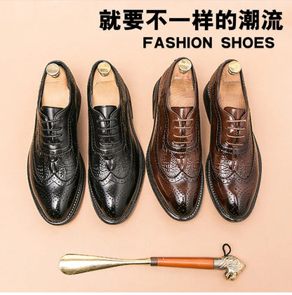 Men Suit Casual Shoes Luxury Men Brogue Dress Shoes Formal Business Leather Shoes Men Brown Wedding Italian Banquet Shoe Size 46