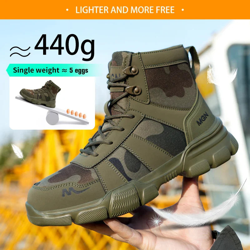 Camouflage Safety Boots Men and Women Work Indestructible Shoes Climbing Steel Toe Protective Boots Anti-puncture Safety Shoes