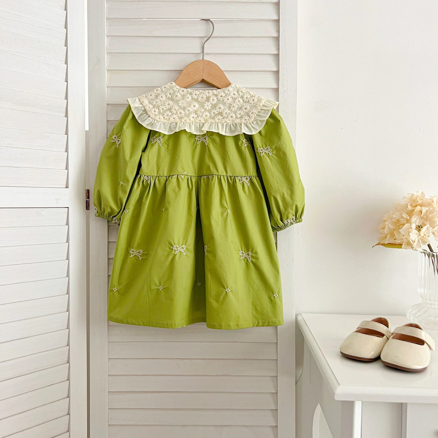 Outono 0-6 anos Vestido de Princesa para Meninas Roupas de Bebê Menina Gola Borboleta Roupas de Bebê Menina Peça Única Vestido Infantil Bordado