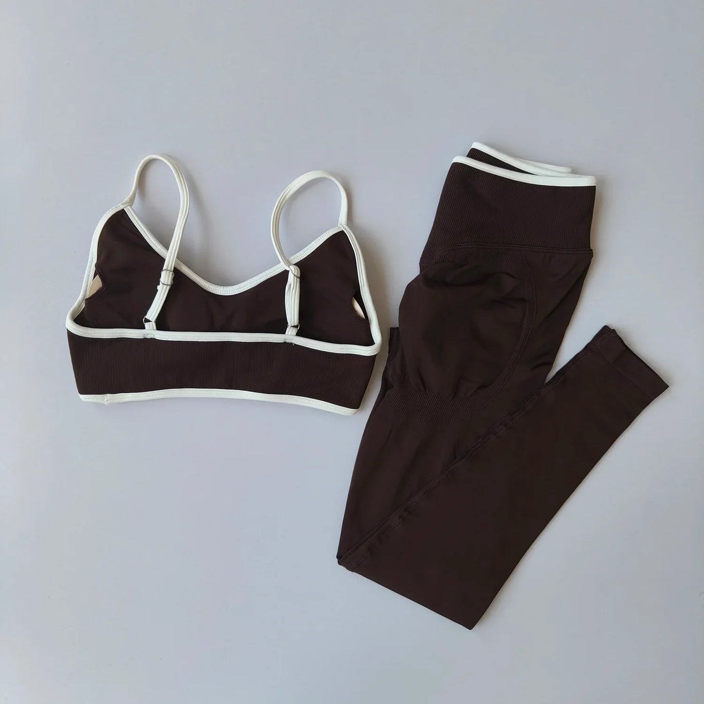 Women 2pcs Sport Sets Gym Push Up Yoga Pants Hollow Back Fitness Bras Workout High Waist Leggings Seamless Tights  Gym Set Suit